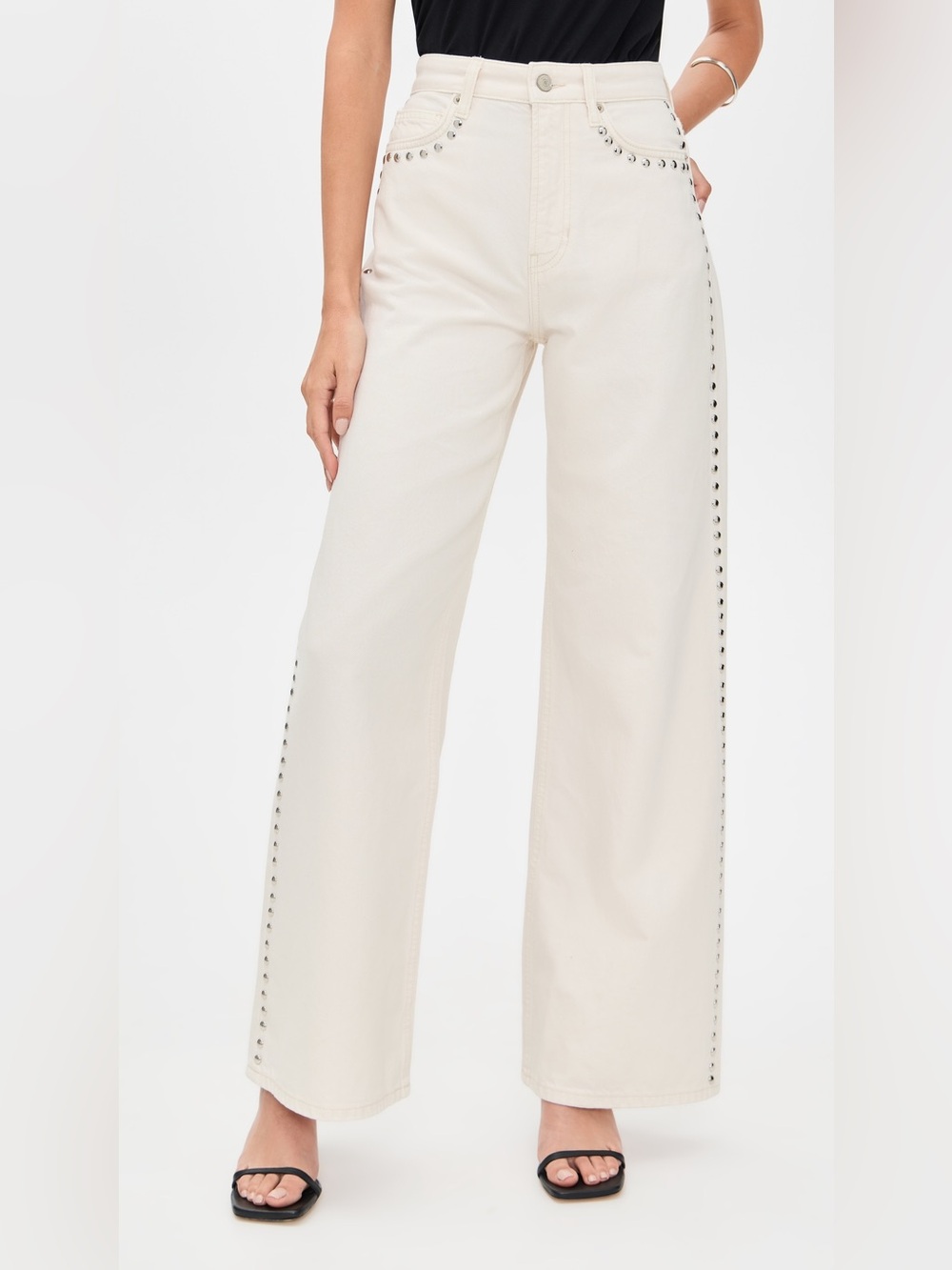 Reformation Cary Studded High-Rise Slouchy Wide-Leg Jeans
